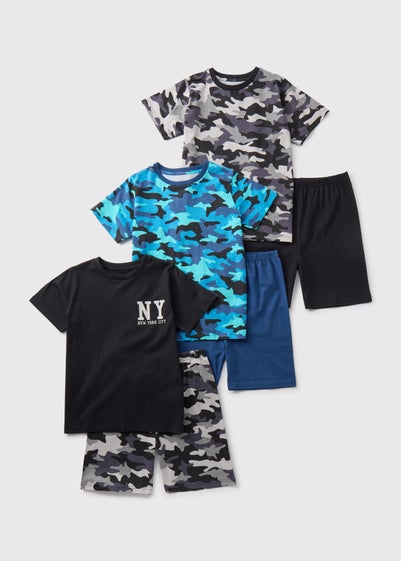 Boys 3 Pack Camo Pyjama Sets (4-12yrs)