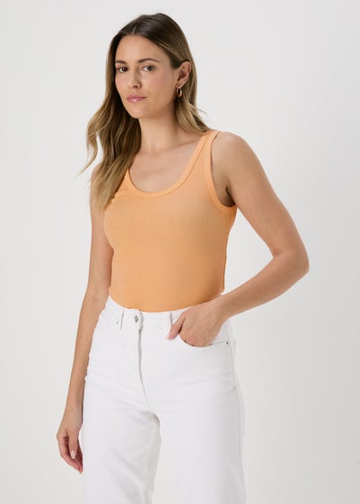 Peach Scoop Neck Ribbed Jersey Vest