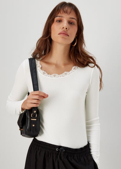 Ivory Lace Trim Ribbed Top