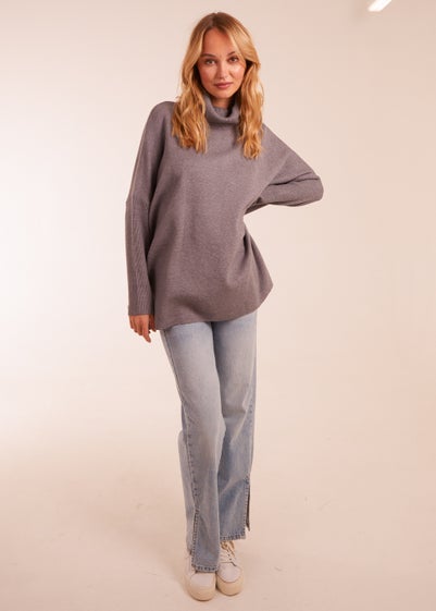 Blue Vanilla Grey High Neck Boxy Jumper