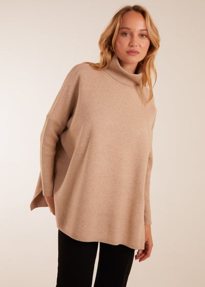 Blue Vanilla Beige High Neck Boxy Jumper