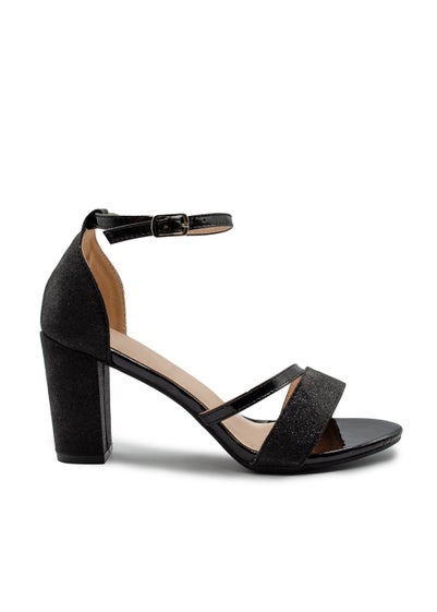 Where's That From Black Glitter Perla Mid Block Heel Sandals