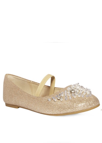 Where's That From Gold Libbie Kids Diamante Embellished Platform Shoes