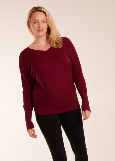 Blue Vanilla Burgundy Curve Rib V-Neck Jumper