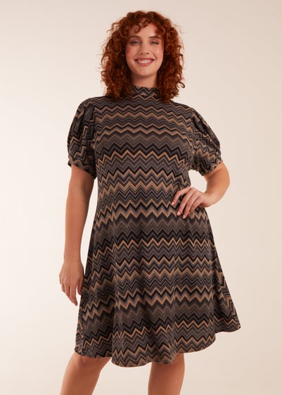 Blue Vanilla Multi Curve Zig Zag Smock Dress