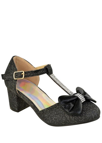 Where's That From Black Glitter Chava Kids Mid Heel Sandals