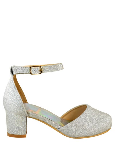 Where's That From Silver Glitter Abena Kids Mid Heel Sandals