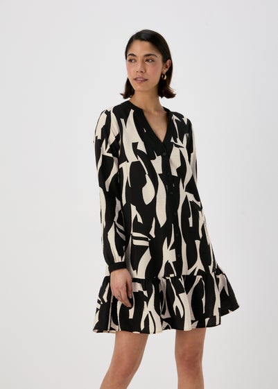 Et Vous Black Abstract Print Popover Mini Dress