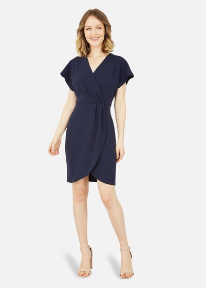 Mela Wrap Front Dress In Navy