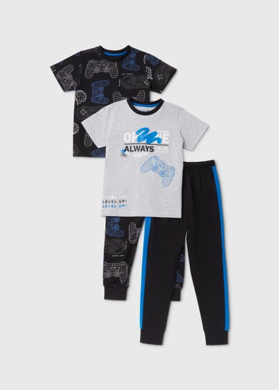 Boys 2 Pack Blue Graffiti Gamer Print Pyjama Sets (4-12yrs) - Age 4 Years