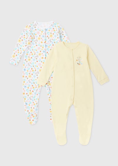 2 Pack Baby Multicoloured Bee Sleepsuits (Newborn-23mths) - Newborn