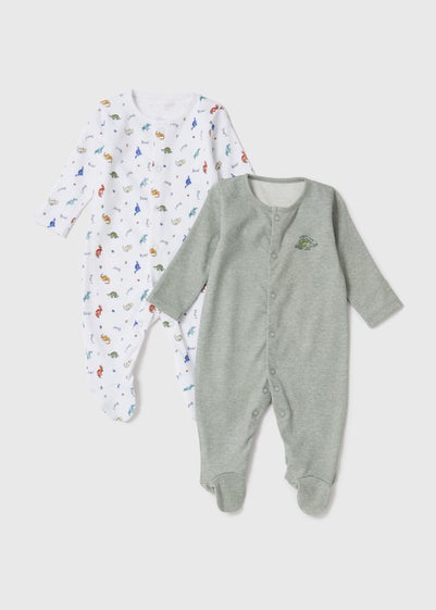 Baby 2 Pack Green Dino Sleepsuits (Newborn-23mths) - Newborn