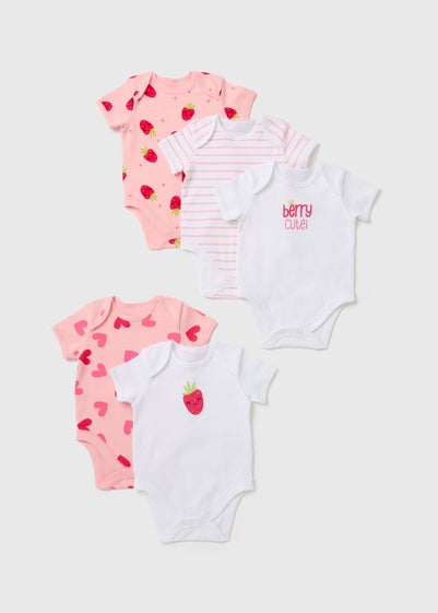 Baby 5 Pack Pink Strawberry Bodysuits (Newborn-23mths) - Newborn