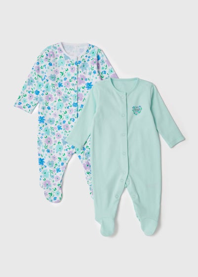 Baby 2 Pack Lilac Fresh Floral Sleepsuits (Newborn-23mths) - Age 0 - 3 Months