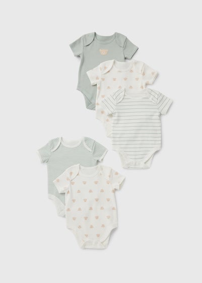 Baby 5 Pack Sage Bear Print Bodysuit (Newborn-23mths) - Newborn
