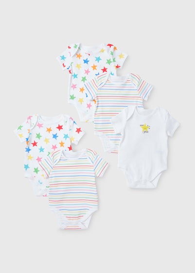 Baby 5 Pack Grey Star Bodysuits (Newborn-23mths) - Newborn