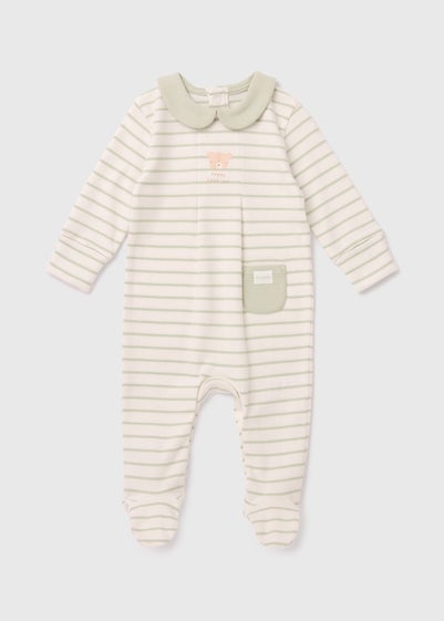 Baby Sage Stripe Bear Sleepsuit (Newborn-12mths)