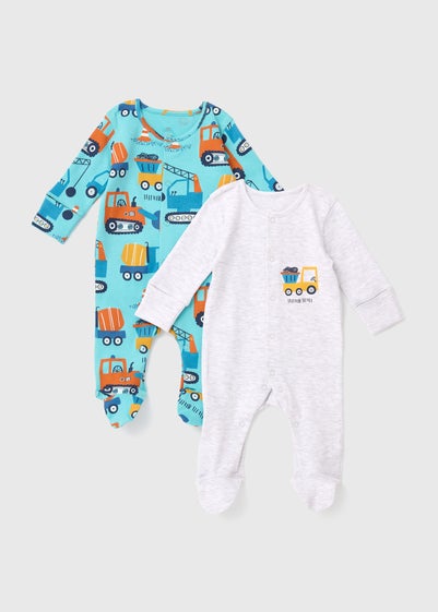 Baby 2 Pack Blue & Grey Car Print Sleepsuit (Newborn-23mths) - Newborn