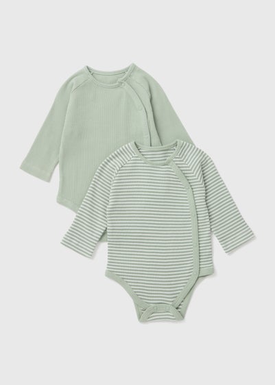 Baby 2 Pack Sage Ribbed Bodysuits (Tiny Baby-18mths) - Tiny Baby