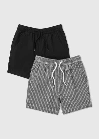 Boys 2 Pack Black & Grey Woven Shorts (7-13yrs)