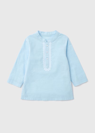 Boys Blue Grandad Collar Shirt (1-7yrs)