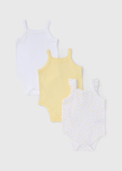 Baby 3 Pack White & Lemon Cami Bodysuits (Newborn-23mths)