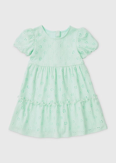 Girls Green Tiered Jersey Broderie Dress (1-7yrs) - 1 to 1 half years