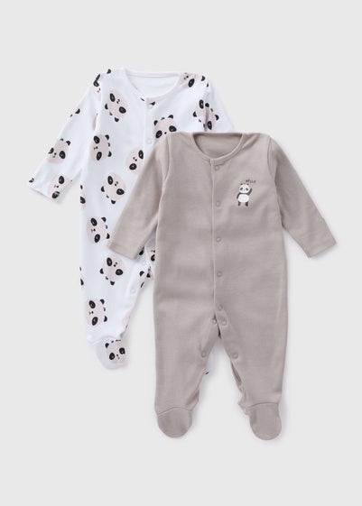 Baby 2 Pack Grey & White Panda Sleepsuits (Newborn-23mths) - Newborn