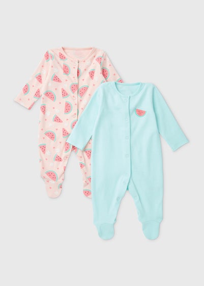 Baby 2 Pack Blue & Pink Watermelon Sleepsuit (Newborn-23mths) - Newborn