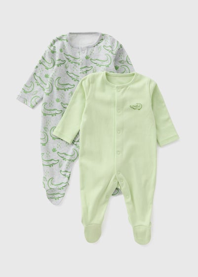 Baby 2 Pack Green Croc Sleepsuits (Newborn-23mths) - Newborn