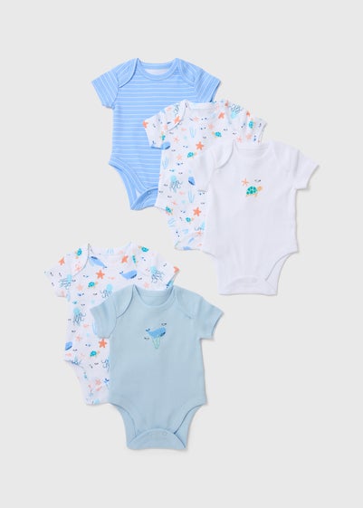 Baby 5 Pack Multicolour Sea Print Bodysuits (Newborn-23mths) - Newborn