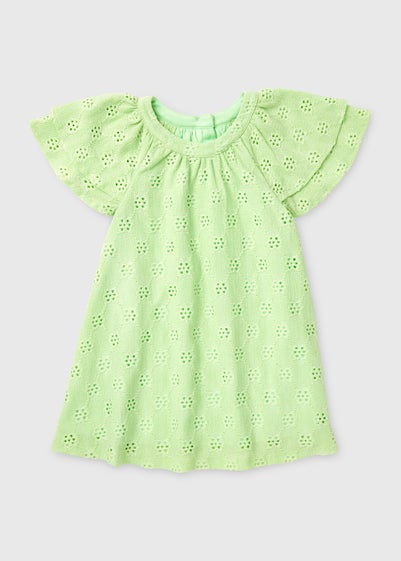 Girls Green Angel Sleeve Broderie Dress (1-7yrs)