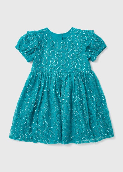 Girls Green Lace Sequin Dress (1-7yrs)