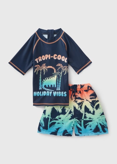 Boys Navy Dinosaur Ombre Swim Set (1-7yrs)