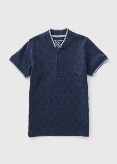 Boys Navy Baseball Zip Polo Shirt (7-13yrs)