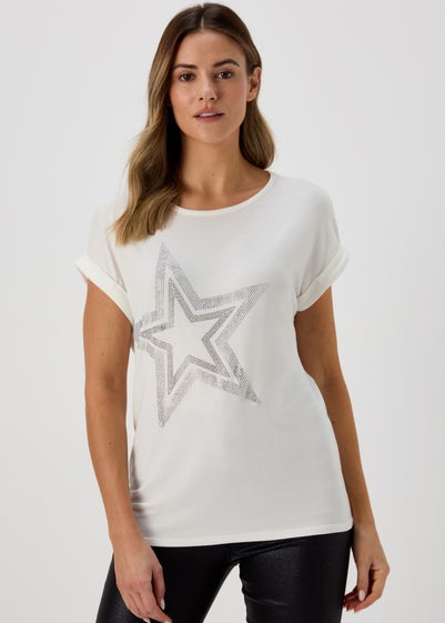 White Glitter Star T-Shirt - Size 8
