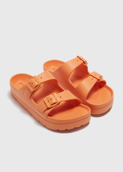 Orange Chunky Double Buckle Sandals