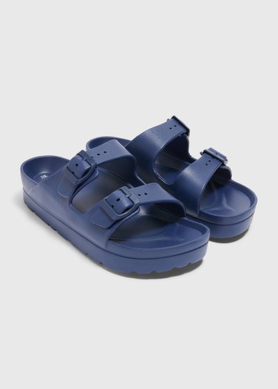 Navy Chunky Double Buckle Sandals