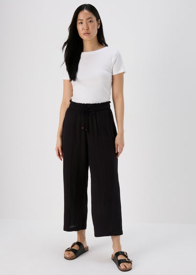 Black Double Cloth Crop Trousers