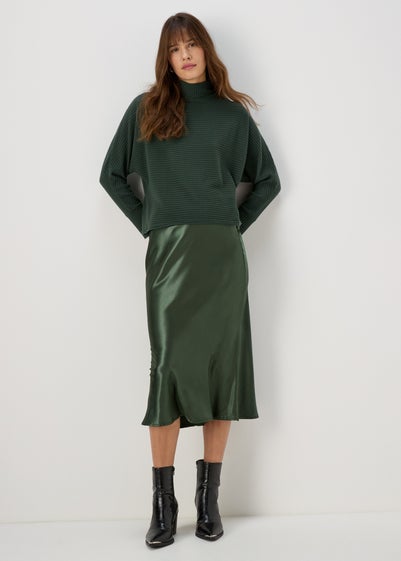 Green Satin Midi Skirt - Size 8