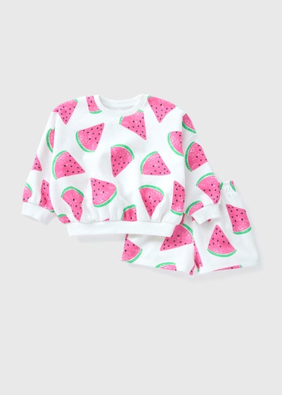 Girls White Watermelon Sweatshirt & Shorts Set (1-7yrs)