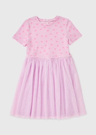 Girls Lilac Butterfly Mesh Ribbed Tutu Dress (1-7yrs)