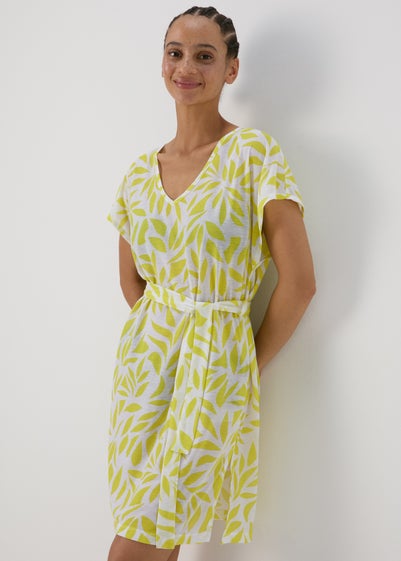 Lime Leaf Print Jersey Kaftan