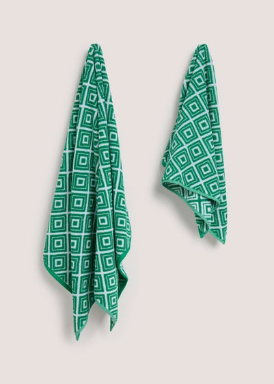 Green Geo Design Jacquard Towel