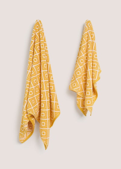 Yellow Geo Design Jacquard Towel