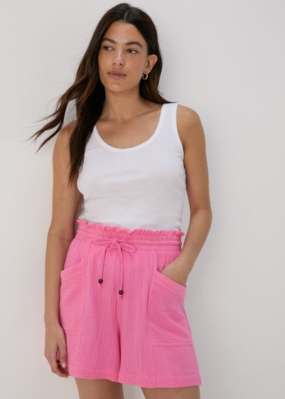 Pink Textured Shorts