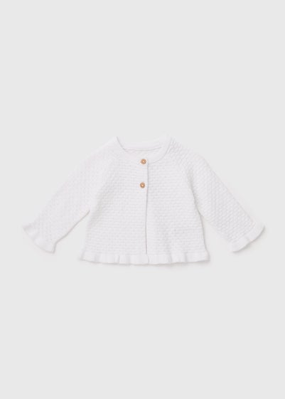 Girls White Frill Knit Cardigan (Newborn-23mths) - Newborn