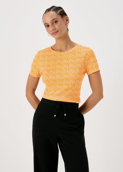 Orange Floral Print Perfect T-Shirt - Size 8