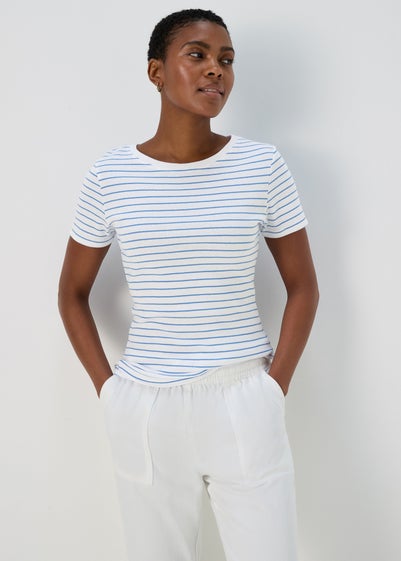 White & Blue Stripe T-Shirt - Size 8