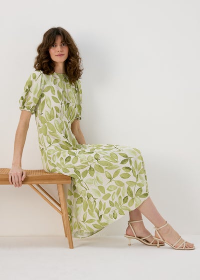 Et Vous Lime Leaf Print Midi Tea Dress - Size 8